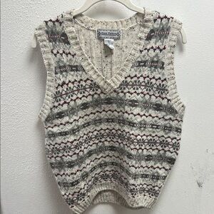 Vintage Cream and Gray V-Neck Sweater Vest